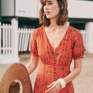 Sezane Sollie dress maxi silk parsley print